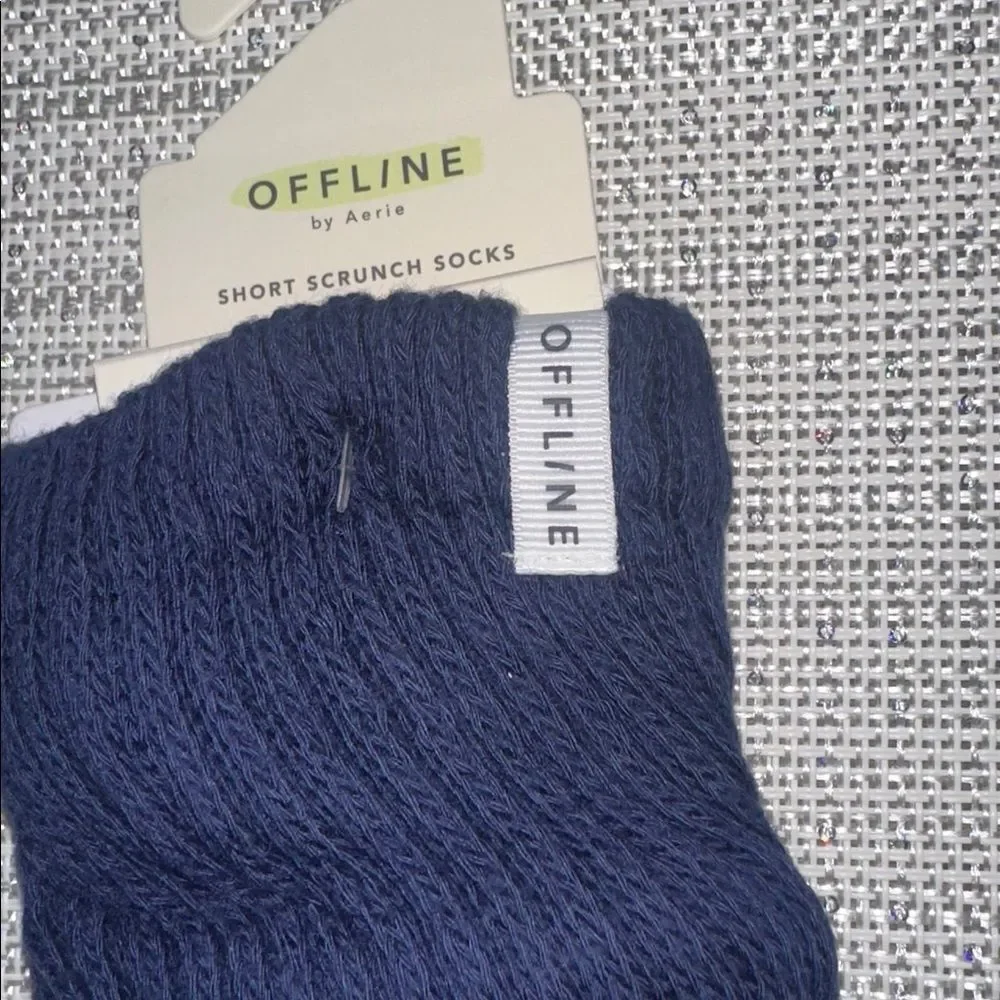 OFFLINE Royal Navy Blue Short Scrunch Tab Logo Cotton Socks
